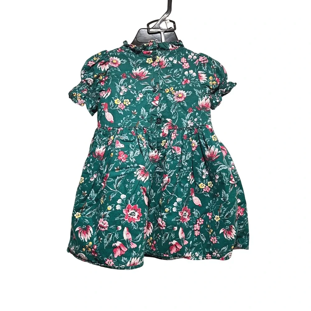 Janie and Jack Green Floral Bird Smocked Dress Toddler Girl 18-24 Months